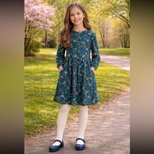 Joules Amora Tiered Woven Dress, Green Woodland, Girls Size 12 Youth